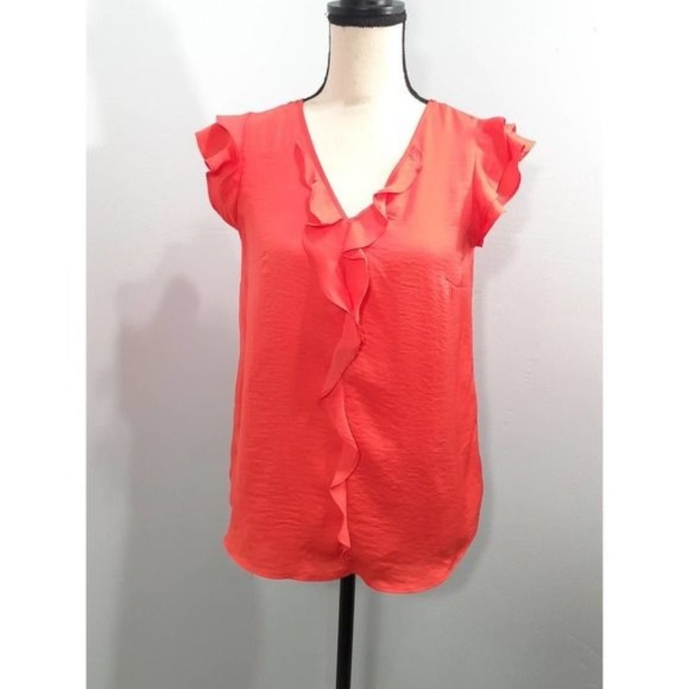 Banana Republic Blouse Ruffles Coral Orange Size XS - Picture 1 of 7
